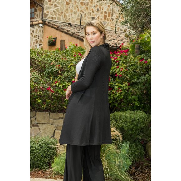 FunFash Long Ribbed Black Cardigan Made in USA - Picture 8 of 9